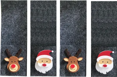 Produktbild von 4 Stück Bestecktaschen Filz Elch Weihnachtsmann Weihnachten Tischdeko