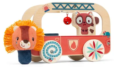 Productafbeelding van Lilliputiens houten brandweerauto Jack - Trekfiguur met speelfiguren