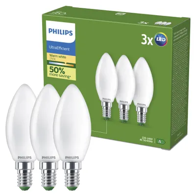 Productafbeelding van Philips 2 stuks matglazen kaarsvormige lamp met een traditionele uitstraling, 40 W, B35, E14, 2,3 W, 40 W, E14, 485 lm, 50.000 uur, warm wit