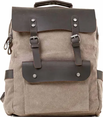Produktbild von MORGNTAU Vintage-Rucksack "Kurier" / für Damen und Herren / elegante Lederklappe / viel Stauraum / stabiler Canvas-Stoff – Braun