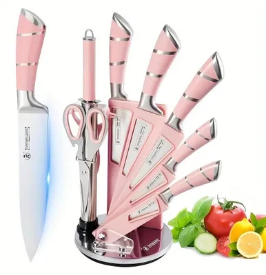 Produktbild von Messer Set, Hochkohlenstoff-Edelstahlklingen, Ergonomischer Hohlgriff, Rosa