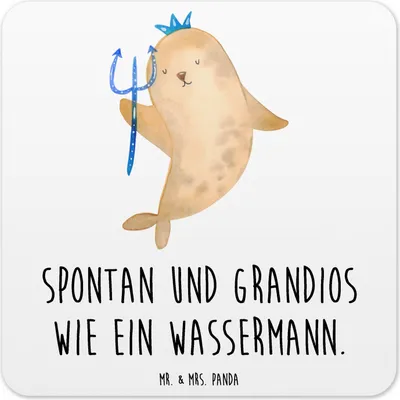 Produktbild von Mr. & Mrs. Panda Tischuntersetzer Sternzeichen Wassermann 6er Set - Weiß - Geschenk, Coaster, Geburtstag Februar, Meermann, Nix, Untersetzer für Gläser, Glas-Untersetzer