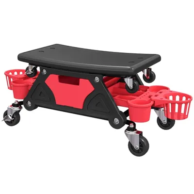 Produktbild von Werkstatthocker mit Rollen abnehmbar Sitz, Ablagefläche, Schublade, 33cm hoch Rollhocker bis 135 kg belastbar Arbeitshocker Rollsitz Werkstattsitz