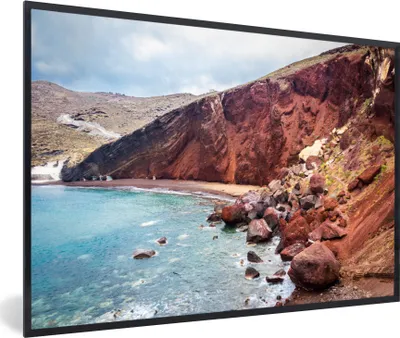 Produktbild von MuchoWow® MuchoWow® Gerahmtes Poster Strand auf Santorin in Griechenland 60x40 cm - Poster mit zchwarzem Bilderrahmen - Printing - Wanddeko Schlafzimmer