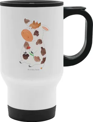 Produktbild von Mr. & Mrs. Panda Thermobecher Kuh - Weiß - Geschenk, Bauernhof, Kaffeebecher To Go, Hof, Milch, Kühe, thermosbecher, Groß, Spruch, Magie, edelstahl isolierbecher