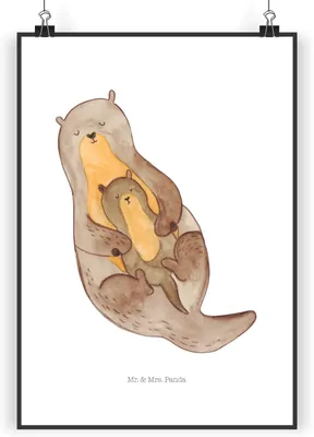 Produktbild von Mr. & Mrs. Panda Bild Otter Kind DIN A4 - Weiß - Geschenk, Baby, Wandschmuck, Mama, Familie, wanddeko, Geburt, Mutter, drucke, Wanddekoration, Plakat