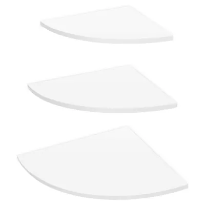 Three white corner shelves of different sizes are displayed on a white background.