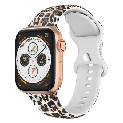 Produktbild von Strap-it Silikonarmband mit Leopardenmuster passend für Apple Watch (Serie 1/2/3/4/5/6/7/8/9/10/11/SE) - Lucky Leopard - Größen 38/40/41/42 mm