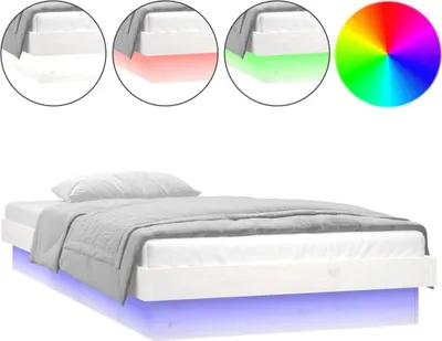Image de vidaXL Lit en bois massif avec LEDs Blanc 90x190 cm