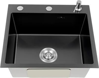 Produktbild von Küchenspüle Schwarz 50x45cm aus Edelstahl mit Armatur Set