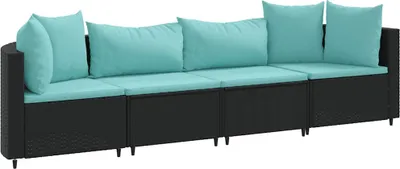 Obrázok produktu pre vidaXL 4-dielna záhradná sedacia súprava s vankúšmi Black Poly Rattan