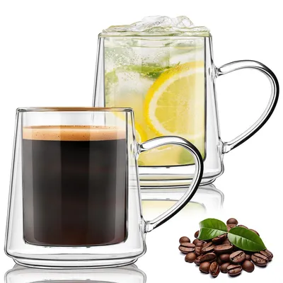 Image de Verres à anse de 320 ml, lot de 2, en verre borosilicaté, tasses à cappuccino, à double paroi, résistantes à la chaleur