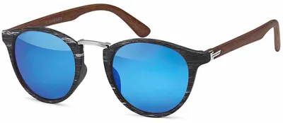Produktbild von styleBREAKER Uni Panto Sonnenbrille Holzoptik UV400, Schwarz-Silber/Blau