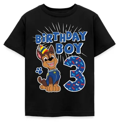 Produktbild von Spreadshirt Paw Patrol Chase 3 Jahre Alt 3. Geburtstag Kinder T-Shirt, 98/104 (3-4 Jahre), Schwarz