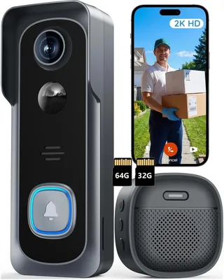 Produktbild von 2K HD WLAN türklingel mit kamera Funkklingel mit Kamera haustürklingel mit kamera Alexa Nachtsicht PIR Bewegungserkennung 2.4GHz mit 32GB&64GB Karte