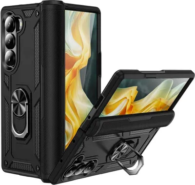 Produktbild von Conie Outdoor Schutzhülle für Samsung Galaxy Z FOLD 6 Tasche Silikon Hard Case Cover Hülle mit Halter Ständer in Schwarz