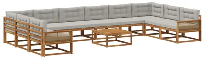 Produktbild von vidaXL Outdoor-Sofagarnitur mit Kissen 11 pcs Natürlich und Hellgrau