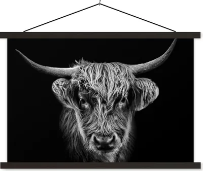 Produktbild von MuchoWow® Textilposter Schottisches Hochlandrind - Schwarz - Kuh - Tiere 120x80 cm mit schwarzem Rahmen - Wanddeko