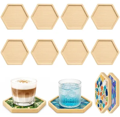 Image de Sous-verres en bambou, 12 x 10,5 cm, lot de 8, hexagonaux, pour la cuisine