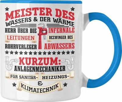 Produktbild von Trendation - Anlagemechaniker Heizungsbauer Klempner Tasse Geschenk Spruch Männer Klimatechnik Handwerker Geschenkidee (Blau)