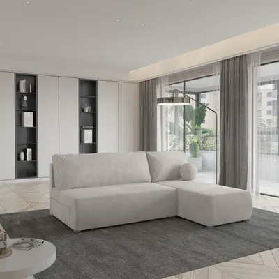 Produktbild von Masseno Ecksofa PARVELO mit Schlaffunktion L-Form, Sofa mit Bettkasten, Wohnzimmersofa, Couch, Soffa, Bettsofa, Couchgarnitur- Creme, POSO 100 + PAROS 01