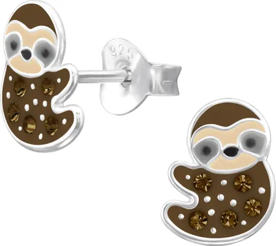 Produktbild von Kinder Ohrringe Ohrstecker 925 Sterling Silber Faultier mit Kristallen