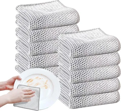 Produktbild von Mehrzweck-Geschirrspüllappen aus Draht für Nass und Trocken | Geschirrspüllappen Waschbar,Fusselfrei Wiederverwendbaren | Mikrofaser Reinigungstücher Staub Lappen für Küchen,Geschirr (10 Stück)