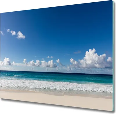 Produktbild von Glas Herdabdeckplatte 60x52 cm Spritzschutz Glasabdeckplatte Schneidebrett Seychellen Strand