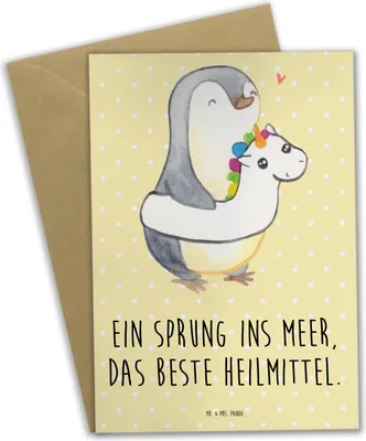 Produktbild von Mr. & Mrs. Panda Klappkarte Sommermeerheilkraft - Gelb Pastell - Geschenk, osterkarte, Emotionen, Sommerferien, Grußkarte, Küste, einladungskarten, Grußkarten, Sommer