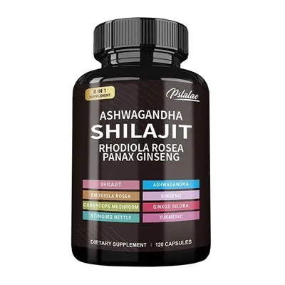 Immagine prodotto di Shilajit - Ashwagandha, Rhodiola Rosea, Panax Ginseng (120 capsule) integratore alimentare, energia, resistenza, forza, cervello, umore, sistema immunitario