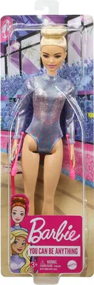 Produktbild von Mattel GTN65 Barbie You Can Be Anything, Barbie als rhytmische Sportgymnastin, Gymnastikband mit Stab und zwei Gymnastikkeulen