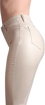 Produktbild von topschuhe24 2992 Damen Skinny Hose Lederoptik High Waist , Farbe:Beige, Größe:46 EU