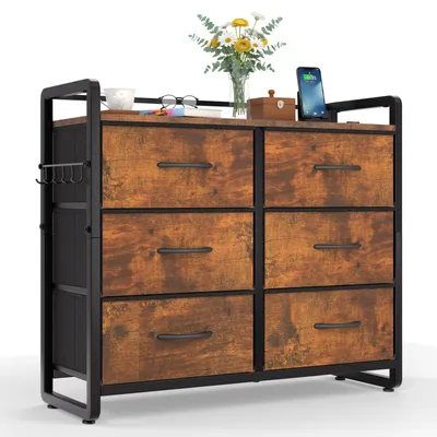 Image de Commode HOKEEPER, commodes à 6 tiroirs en tissu, meuble de chambre à coucher, buffet de salon, commode avec structure robuste en acier