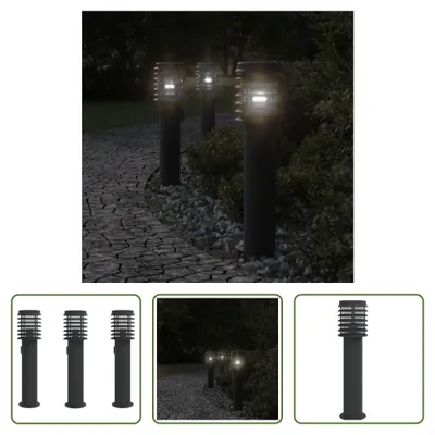 Immagine prodotto di The Living Store: lampade da percorso con presa di corrente, 3 pezzi, nero, 60 cm, acciaio inossidabile