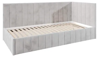 Produktbild von Jugendbett Denis 90x200 cm, Polsterbetten mit Bettkasten, Moderner Riviera-Stoff, Grau, Rechts