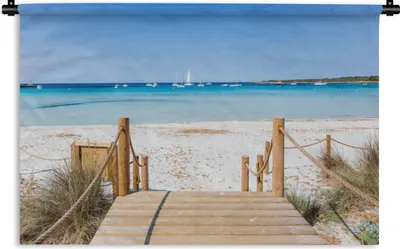 Produktbild von MuchoWow® Wandteppich Wandbehang Strand - Holz - Spanien 150x100 cm Tapisserie Dekoration Wandtuch - Waschbar - Tapisserien - Wand-Decke