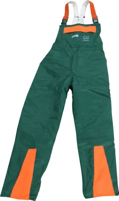 KWF FPA Forst Schnittschutz-Latzhose EN 381 Class1 Forstschutz-Latzhose Forest Jack grün-orange Schnittschutzlatzhose Schnitthose Kettensägenhose Forsthose Holzarbeit Waldarbeit PSA Forst Sägen