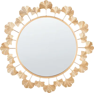 Produktbild von BELIANI Wandspiegel Gold Glas und Metall ⌀ 60 cm Rund mit Dünnem Rahmen Ginkgo Design Modern Glamourös Wohnaccessoire Wohnzimmer Schlafzimmer Deko