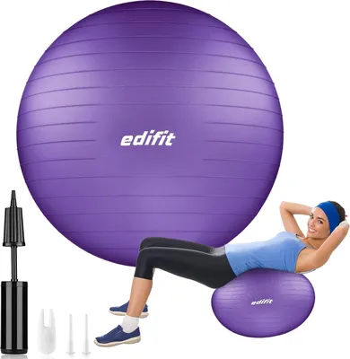 Produktbild von EDIFIT, Gymnastikball, 55, 65 und 75, Pezziball, Einschließlich Inflator, Pilates Ball, Sitzball, Pilates, Yoga Ball, Gymnastik (75cm, Violett)