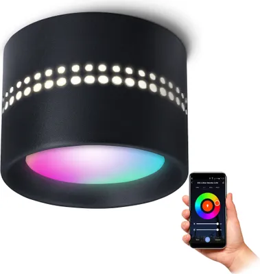 Produktbild von SSC-LUXon ALAPI Deckenleuchte Spot schwarz kompatibel mit Alexa, Siri & Google - Aufputz Lampe flach inkl. Smart GX53 LED WLAN RGB+W