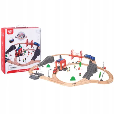 Zdjęcie produktu dla Tooky Toy Drewniana kolejka straż pożarna Ambulans 70 el.