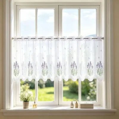 Produktbild von Gardinen mit Lochmuster – Jacquard – Küchengardinen – Spitze – Kurz – Für Landhäuser – Transparent – Weiß – Vintage