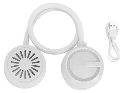 Obrázek produktu pro Přenosný bezlopatkový ventilátor na krk, 3 rychlosti, nastavitelný, dobíjecí, přenosný, ideální pro venkovní aktivity, kancelář, cestování, sport, bílý