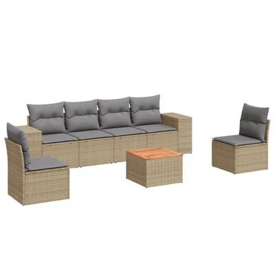 Produktbild von vidaXL 7-tlg. Garten-Sofagarnitur mit Kissen Beige Poly Rattan