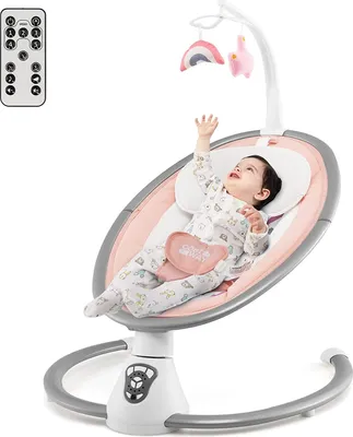 Produktbild von COSTWAY Elektrische Babyschaukel, Babywippe mit 5 Schaukelstufen, 3-Stufen-Timer-Funktion, 5-Punkt-Sicherheitsgurt, Spielzeuge, Musik, Fernbedienung, Schaukelstuhl für Säuglinge & Baby (Rosa)