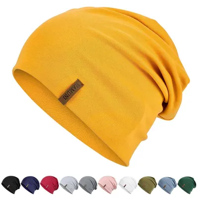 Productafbeelding van Muts voor dames en heren, slouch beanie, katoen, geel, one size