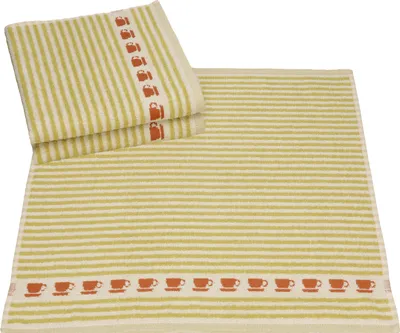 Produktbild von Betz 3 Stück Küchentücher Küchenhandtuch Geschirrtuch mit Streifen und Tassenmotiv 100% Baumwolle Größe 50 cm x 50 cm Farbe - grün