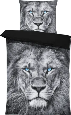 Produktbild von 4 teilig Wende Bettwäsche 135x200 cm Löwe grau silber schwarz Tiere Mikrofaser