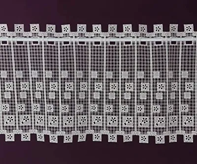 Produktbild von Echte Plauener Spitze Scheibengardine - nach Maß - Makramee - Lamellenpanneaux Bistrogardine Höhe 40 cm - wählbare Breite