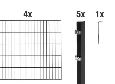 Immagine prodotto di Recinzione a doppia barra Alberts 628321, set completo da 10 elementi, nero opaco, altezza 140 cm, lunghezza 8 m